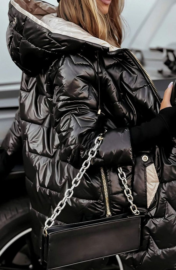 Women's Metallic Hooded Quilted Puffer Jacket