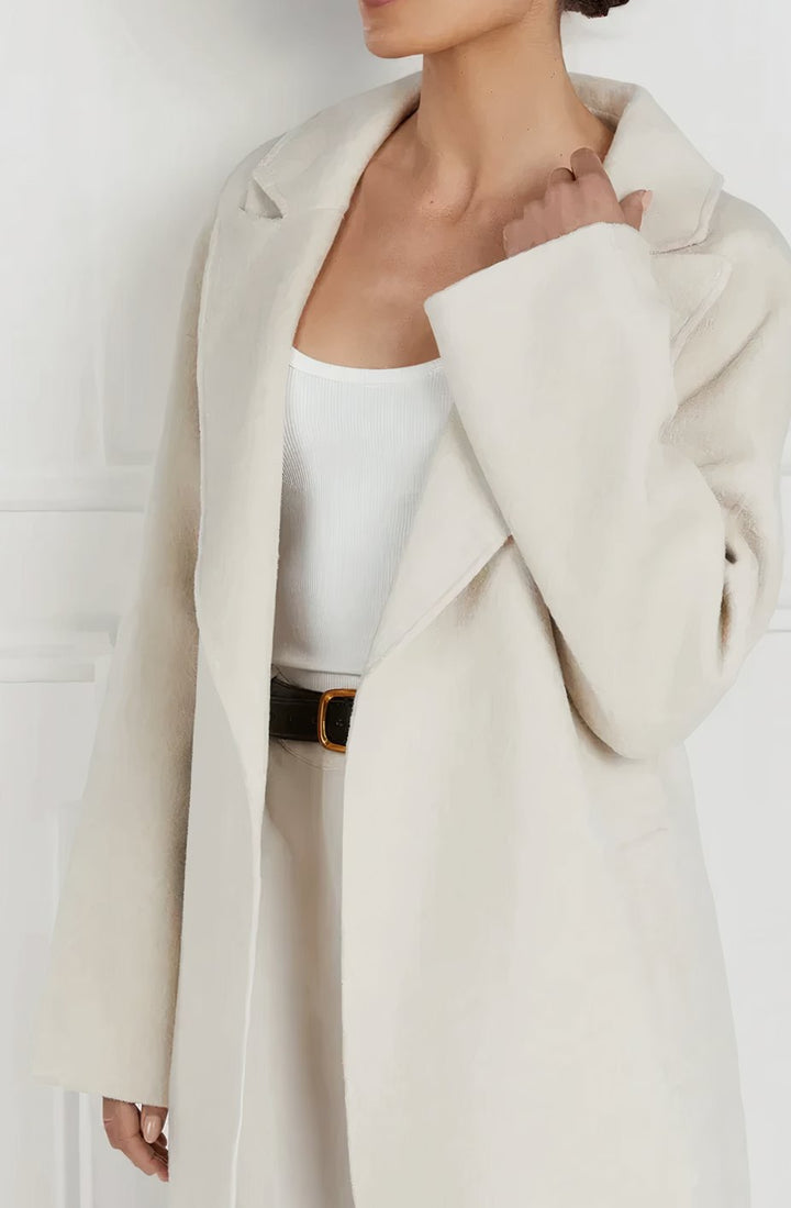 Women's Midi Belted Lapel Trench Coat, Cream