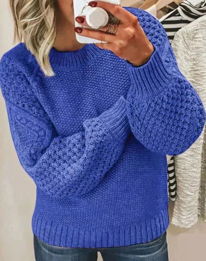 Women's Mixed-Stitch Crew-Neck Relaxed Knitted Jumper - Blue