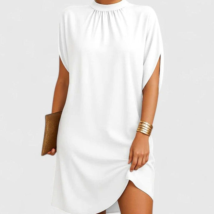 Women's Mock-Neck Ruched Split-Sleeve Mini Dress - White
