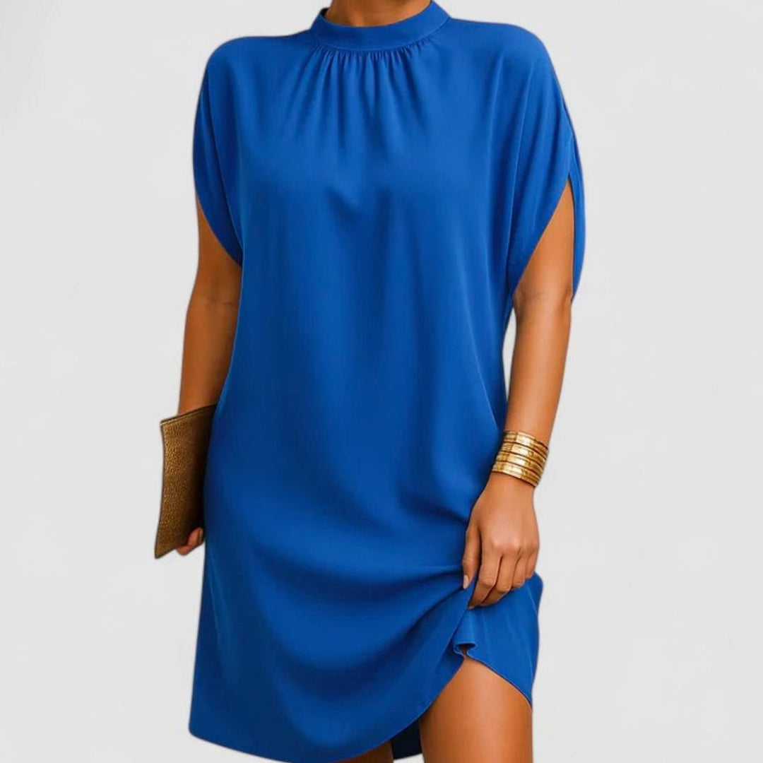 Women's Mock-Neck Ruched Split-Sleeve Mini Dress - Blue