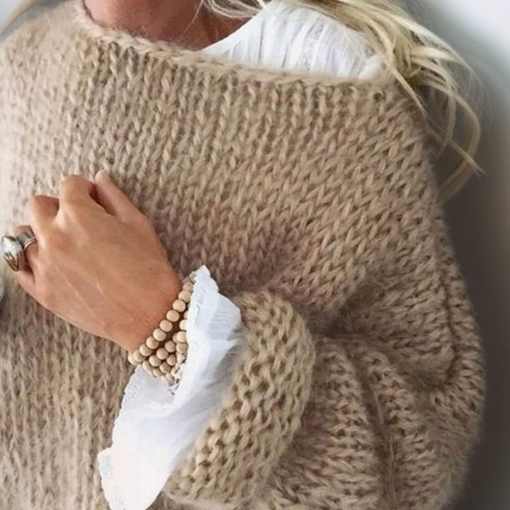 Women's Mohair-Blend Oversized Knitted Jumper - Khaki