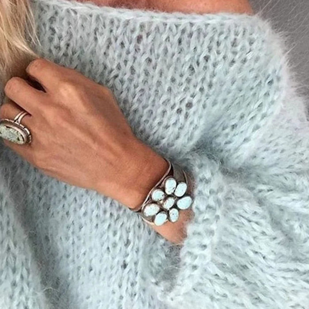 Women's Mohair-Blend Oversized Knitted Jumper - Light Blue