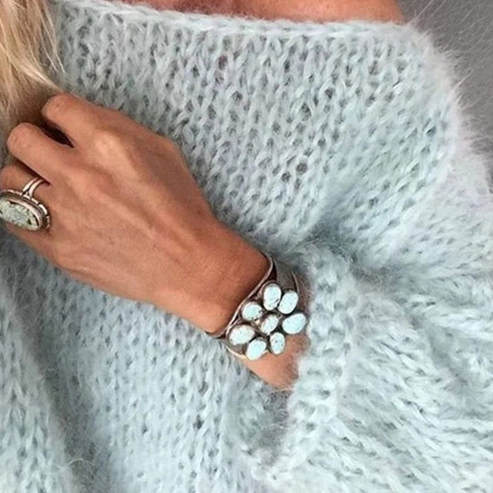 Women's Mohair-Blend Oversized Knitted Jumper - Light Blue