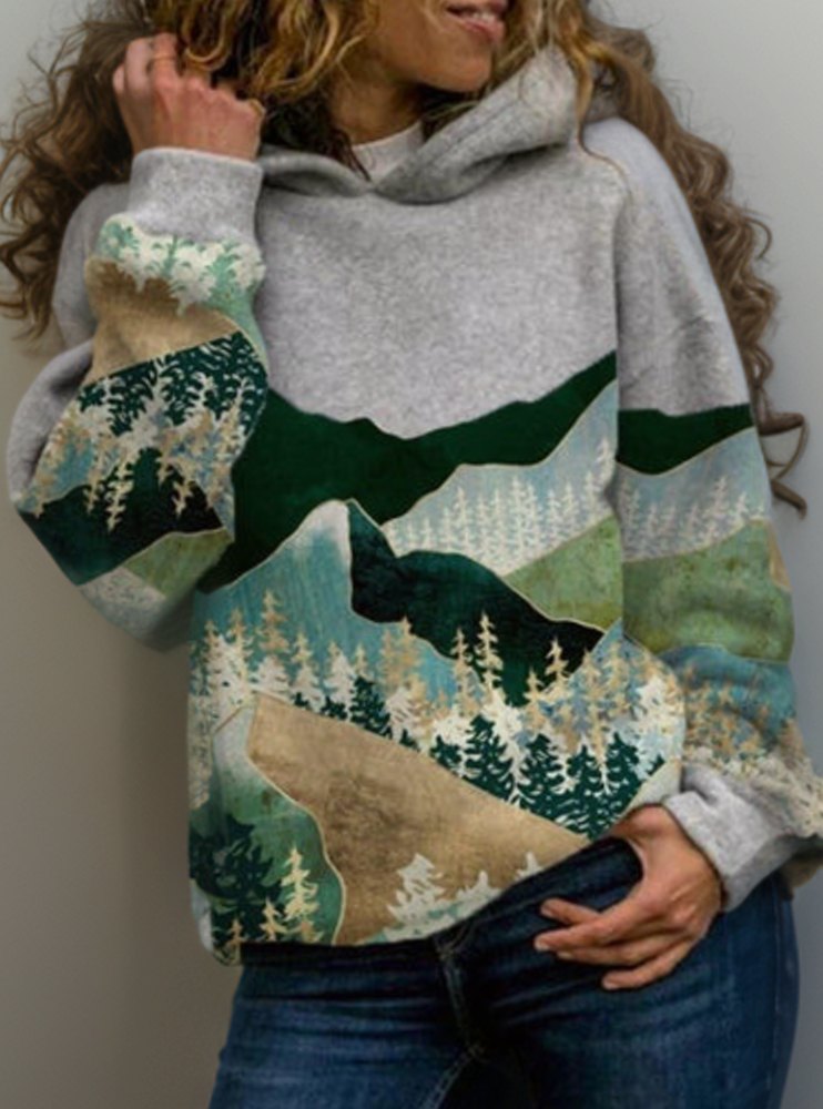 Women's Mountain Forest Print Pullover Hoodie Sweatshirt - 2