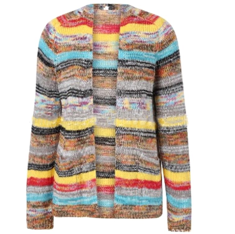 Women's Multicolour Striped Open-Front Knitted Cardigan Retro
