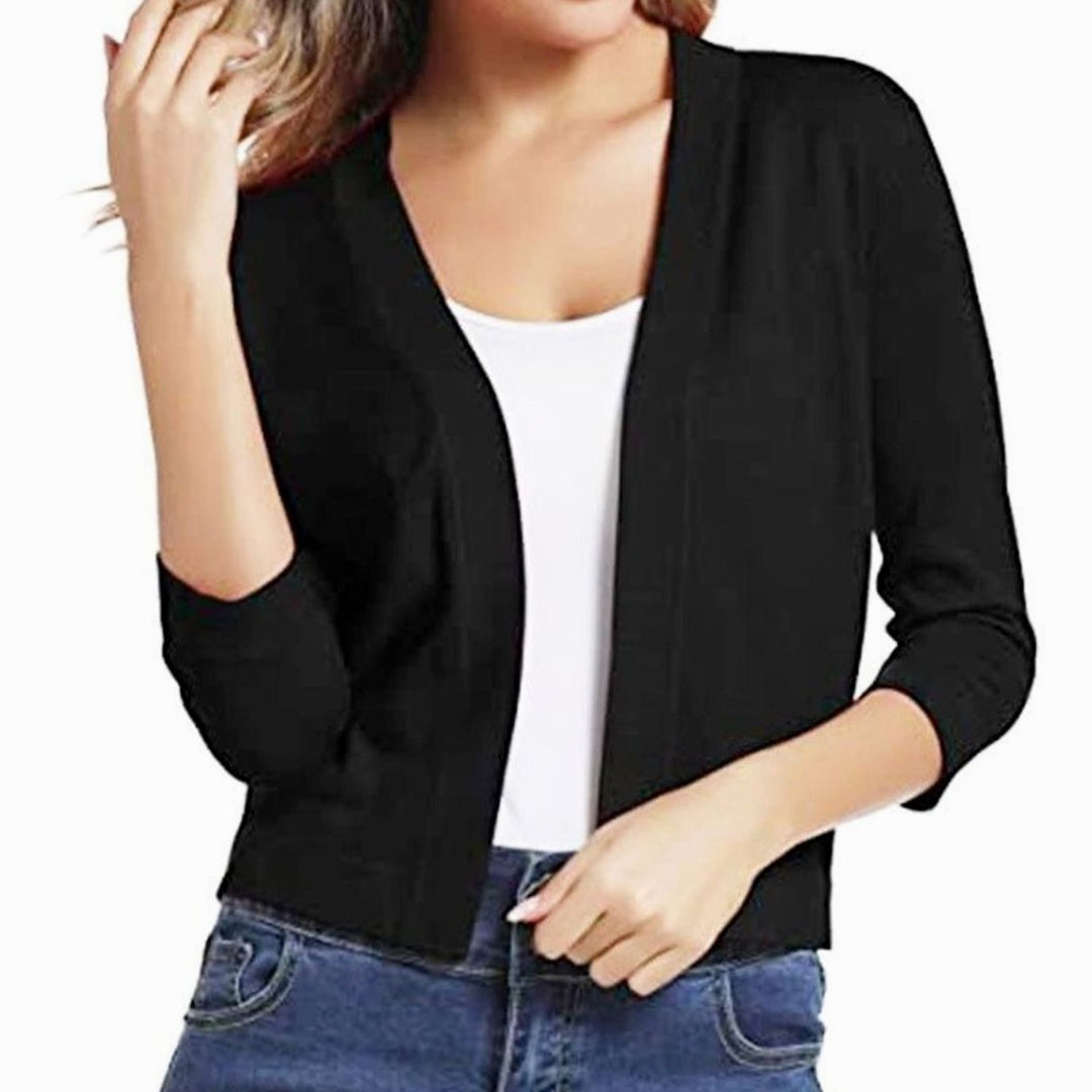 Women's Open-Front 3/4 Sleeve Cropped Cardigan