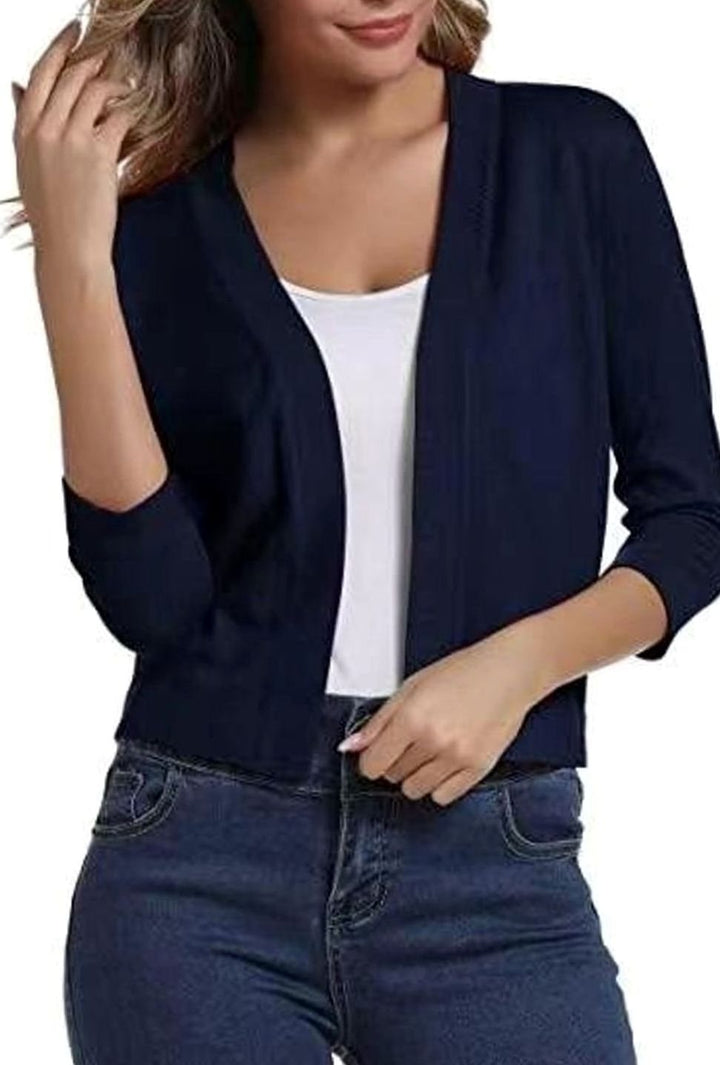 Women's Open-Front 3/4 Sleeve Cropped Cardigan - Sapphire Blue