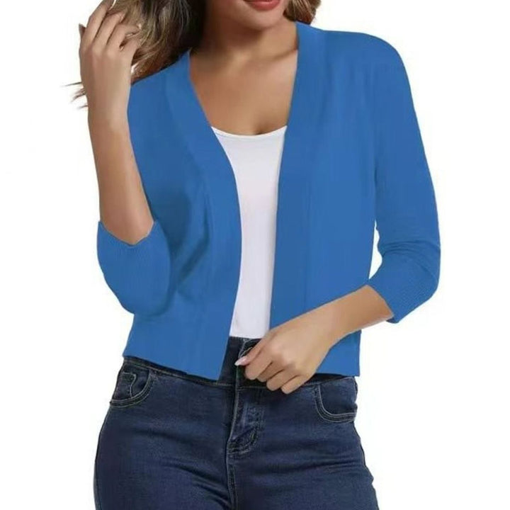 Women's Open-Front 3/4 Sleeve Cropped Cardigan - Blue
