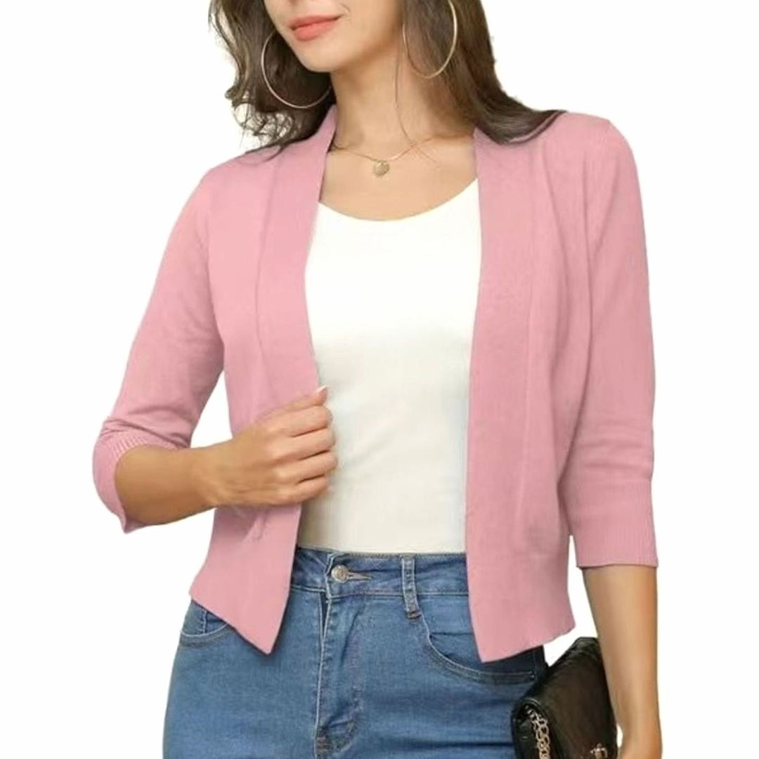 Women's Open-Front 3/4 Sleeve Cropped Cardigan - Rubber Red