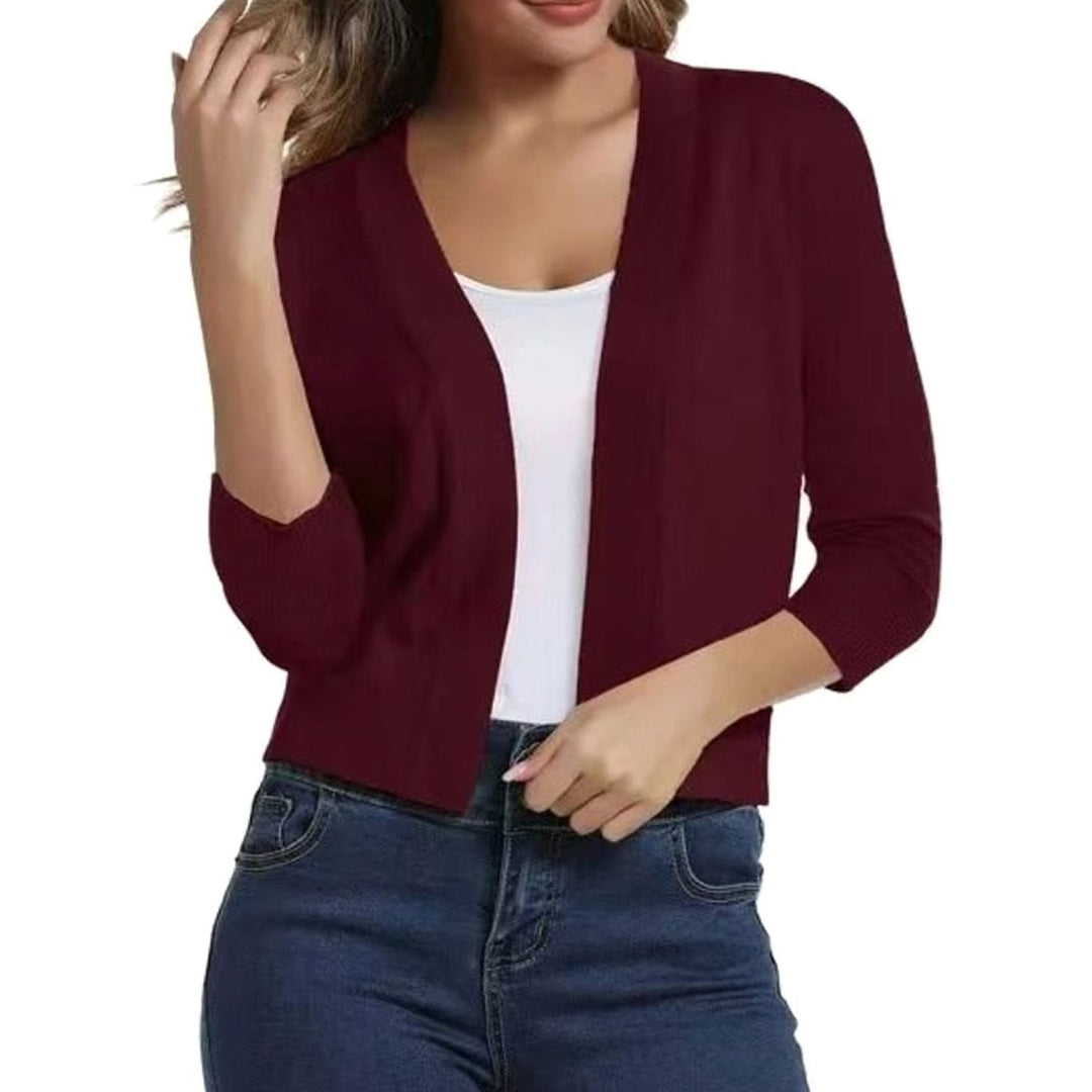 Women's Open-Front 3/4 Sleeve Cropped Cardigan