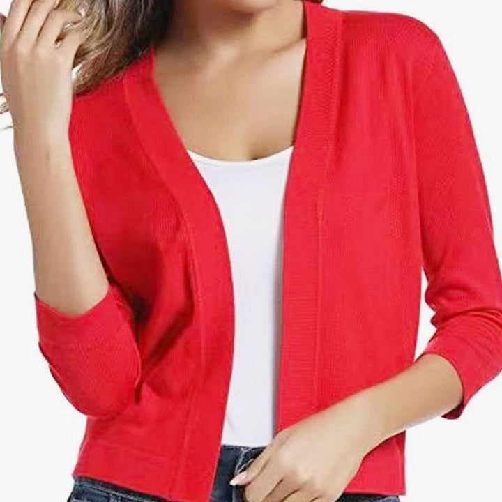 Women's Open-Front 3/4 Sleeve Cropped Cardigan