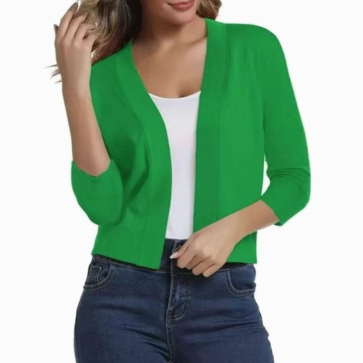 Women's Open-Front 3/4 Sleeve Cropped Cardigan - Bright Green