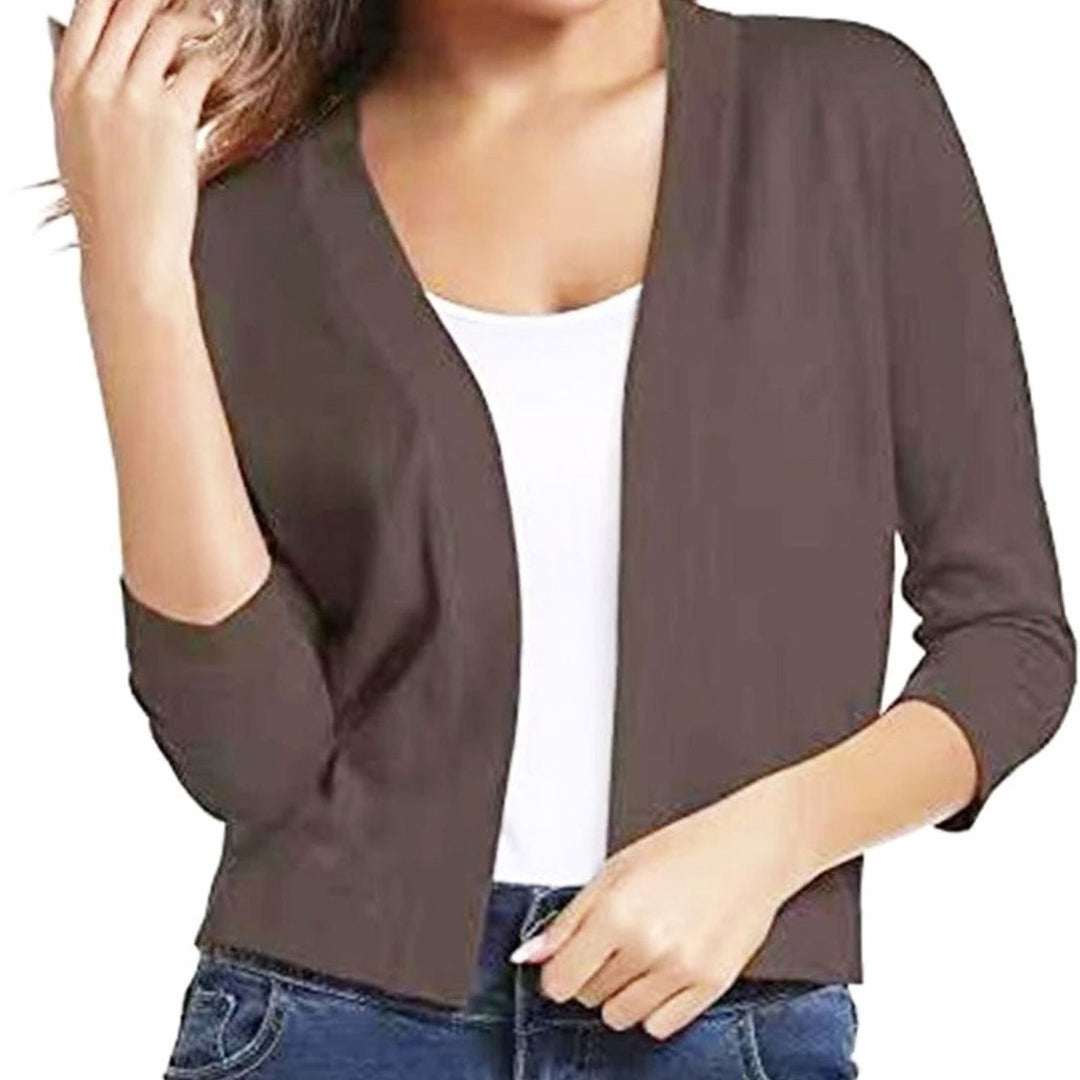 Women's Open-Front 3/4 Sleeve Cropped Cardigan