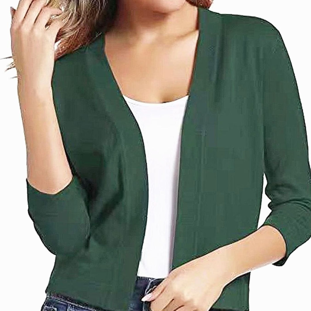 Women's Open-Front 3/4 Sleeve Cropped Cardigan