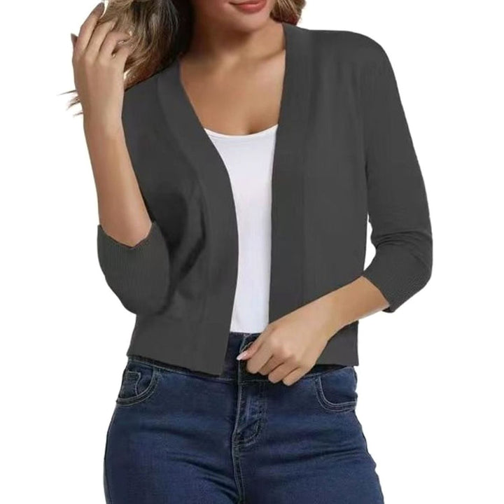 Women's Open-Front 3/4 Sleeve Cropped Cardigan - Grey