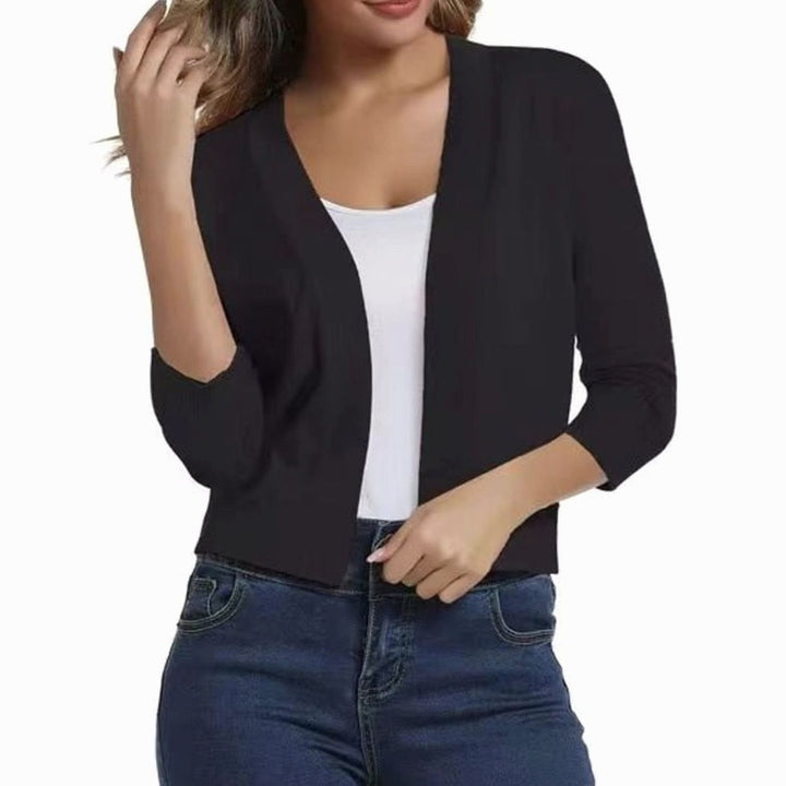 Women's Open-Front 3/4 Sleeve Cropped Cardigan