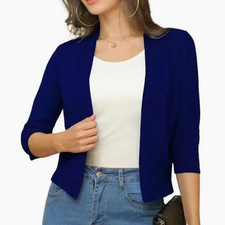Women's Open-Front 3/4 Sleeve Cropped Cardigan - Mondsee Blue