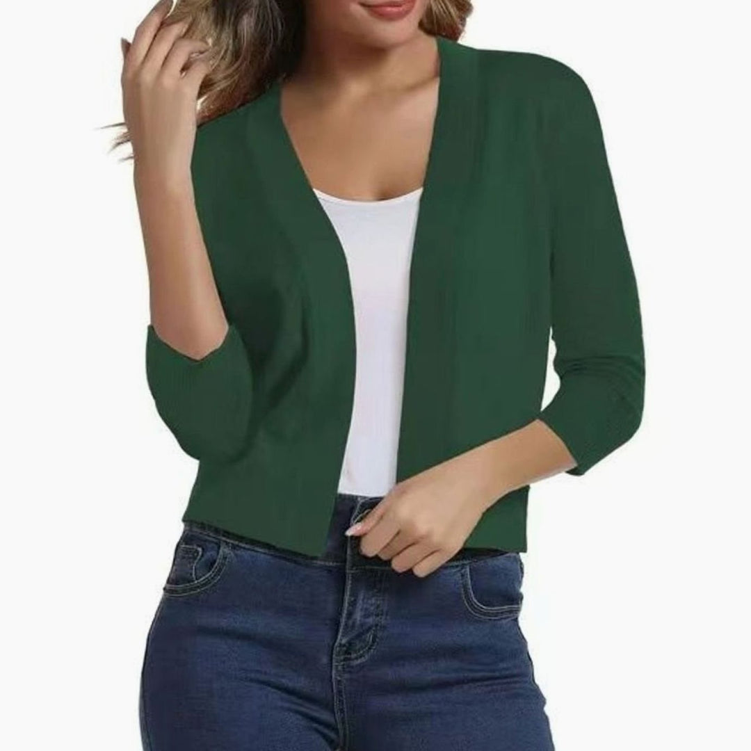 Women's Open-Front 3/4 Sleeve Cropped Cardigan - Wood Green