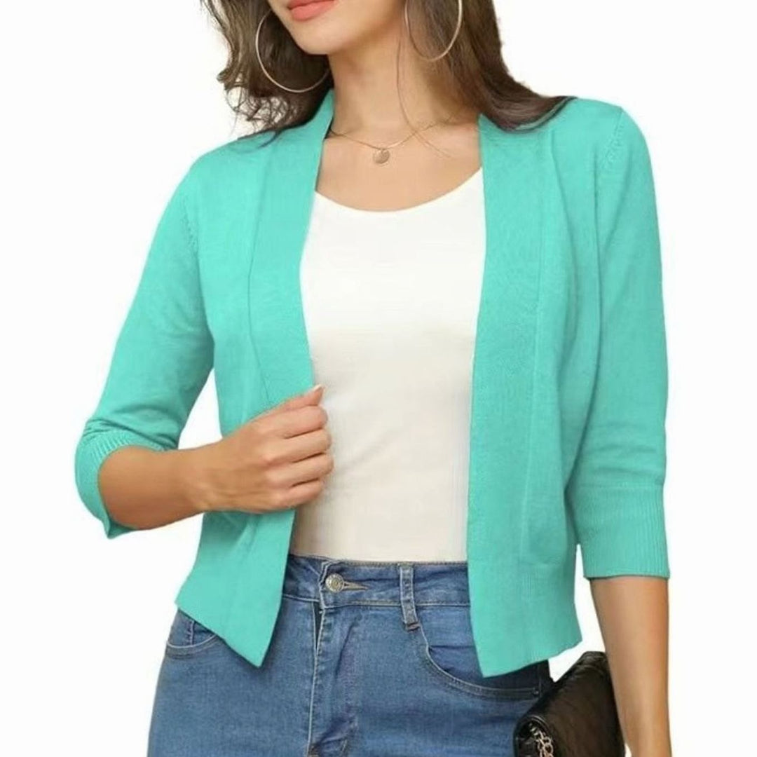 Women's Open-Front 3/4 Sleeve Cropped Cardigan - Deep Navy Blue