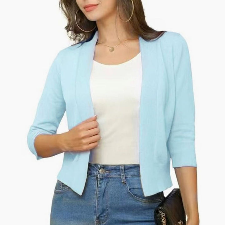Women's Open-Front 3/4 Sleeve Cropped Cardigan - Pale Blue
