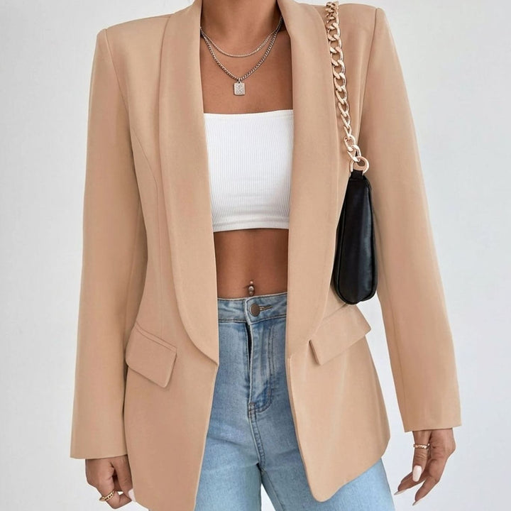 Women's Open-Front Lapel Mid-Length Smart Casual Blazer - Camel