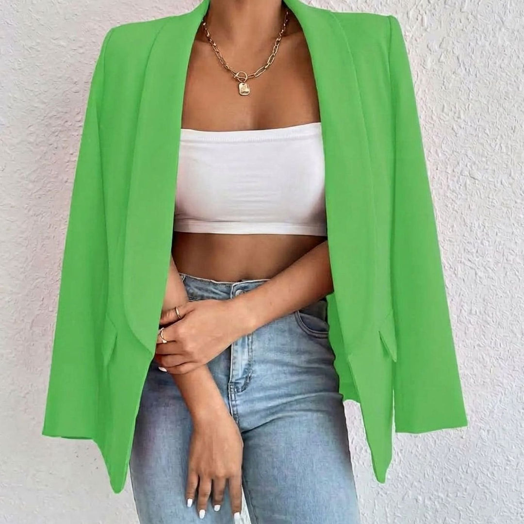 Women's Open-Front Lapel Mid-Length Smart Casual Blazer - Lime Green