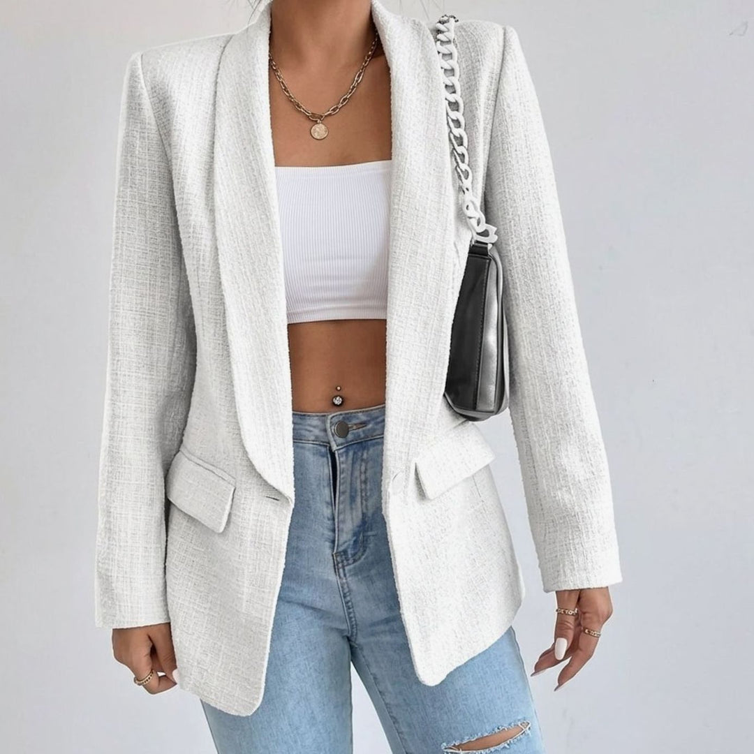 Women's Open-Front Lapel Mid-Length Smart Casual Blazer - Ivory