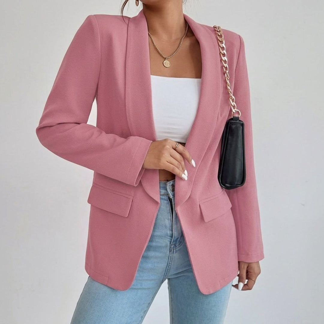 Women's Open-Front Lapel Mid-Length Smart Casual Blazer - Dusty Rose