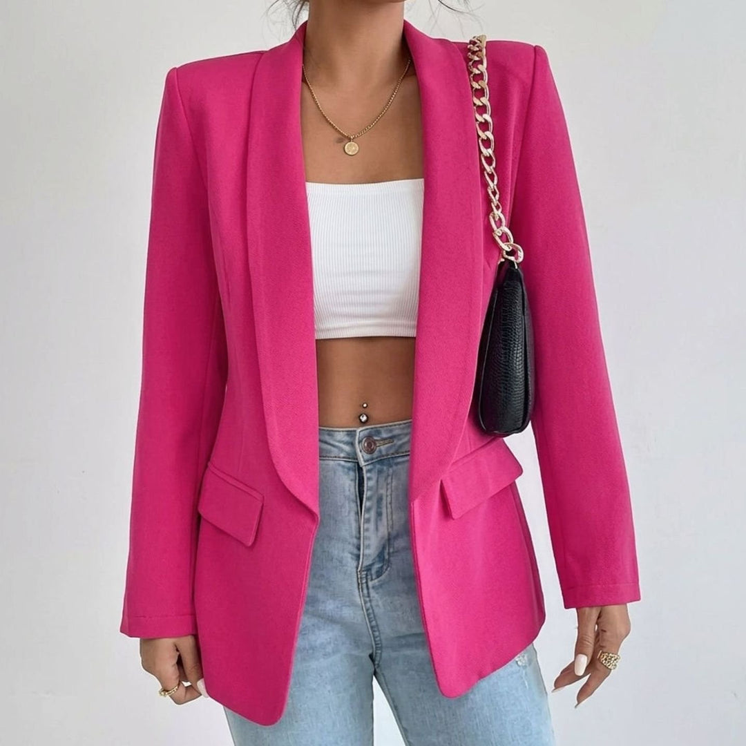 Women's Open-Front Lapel Mid-Length Smart Casual Blazer - Hot Pink