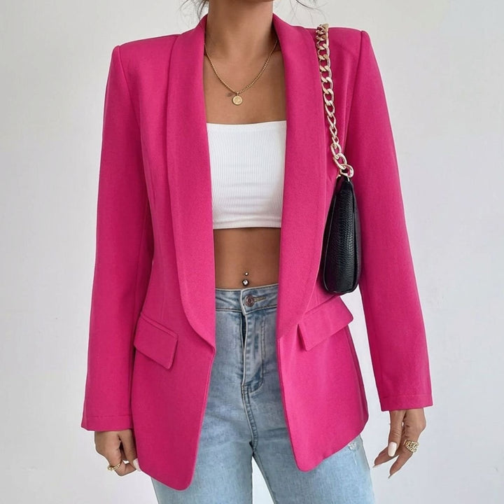 Women's Open-Front Lapel Mid-Length Smart Casual Blazer - Hot Pink