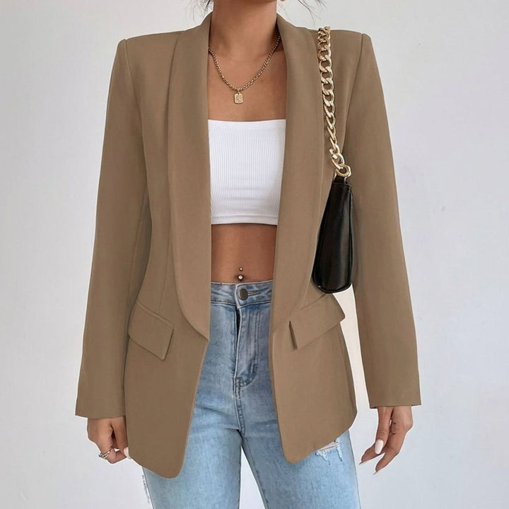 Women's Open-Front Lapel Mid-Length Smart Casual Blazer - Taupe