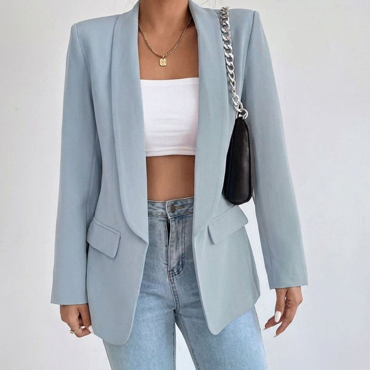 Women's Open-Front Lapel Mid-Length Smart Casual Blazer - Blue
