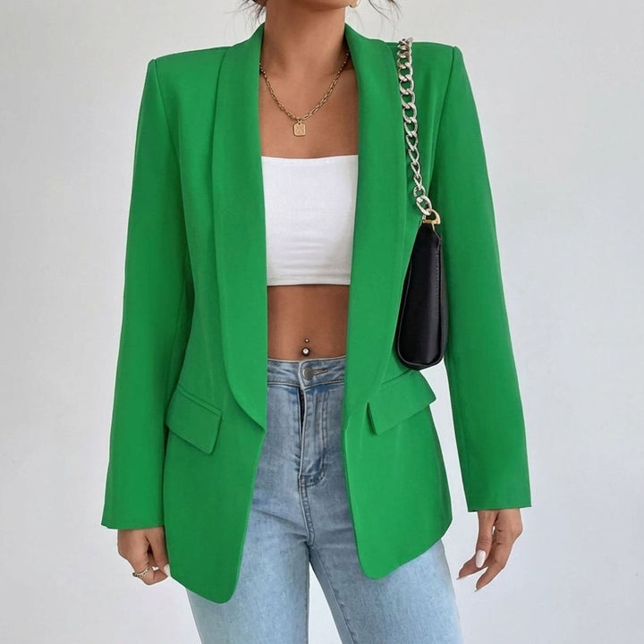 Women's Open-Front Lapel Mid-Length Smart Casual Blazer - Jade Green