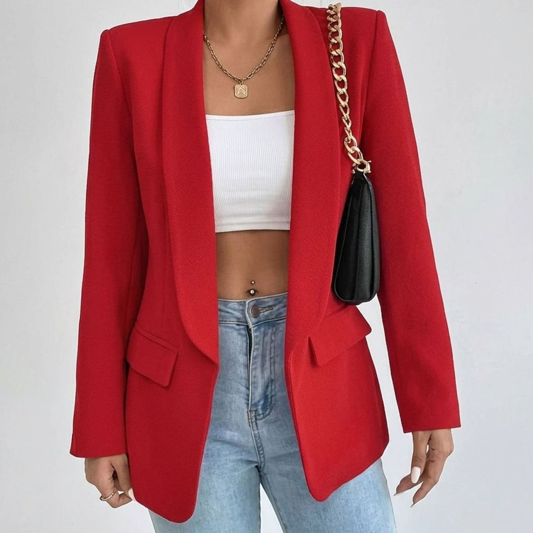 Women's Open-Front Lapel Mid-Length Smart Casual Blazer - Crimson