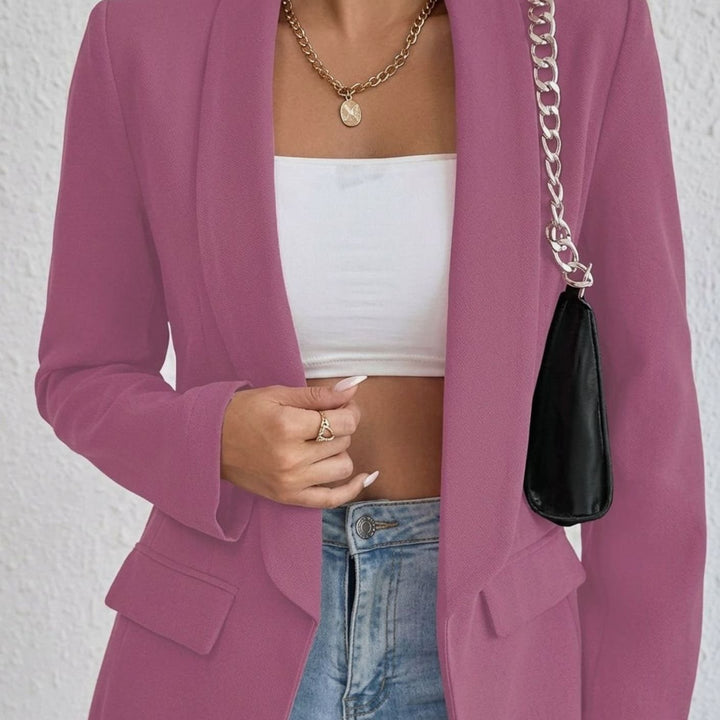 Women's Open-Front Lapel Mid-Length Smart Casual Blazer - Mauve