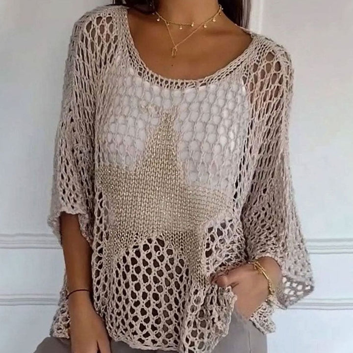 Women's Open-Knit Star Motif Relaxed-Fit Knitted Jumper
