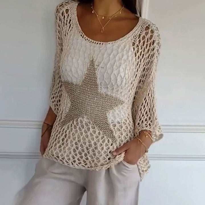 Women's Open-Knit Star Motif Relaxed-Fit Knitted Jumper