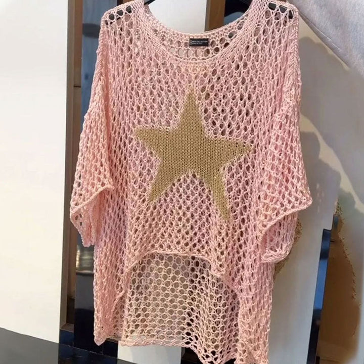 Women's Open-Knit Star Motif Relaxed-Fit Knitted Jumper