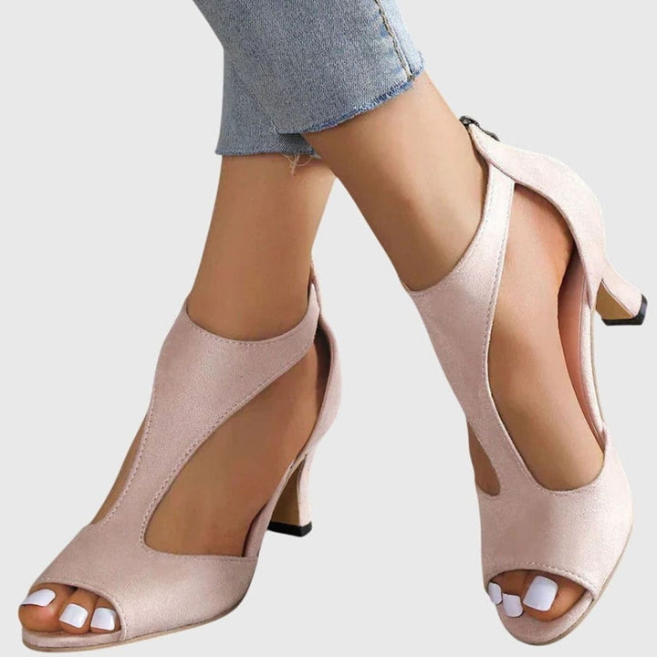 Women's Orthopaedic Peep-Toe Block-Heel Cut-Out Sandals - Pink