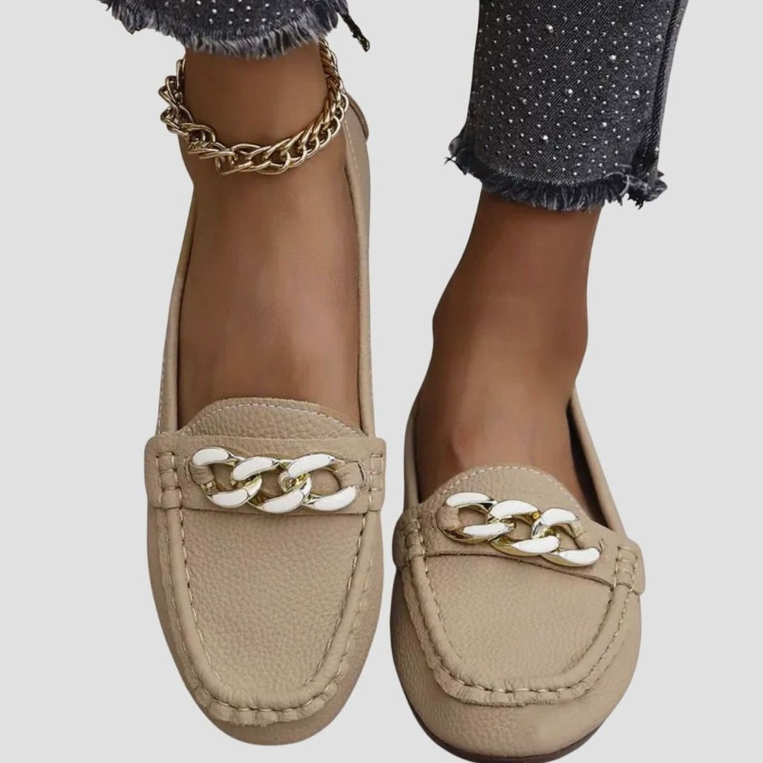 Women's Orthopedic Cushioned Slip-On Loafers Gold Chain Detail