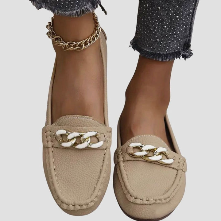 Women's Orthopedic Cushioned Slip-On Loafers Gold Chain Detail