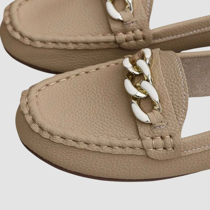 Women's Orthopedic Cushioned Slip-On Loafers Gold Chain Detail