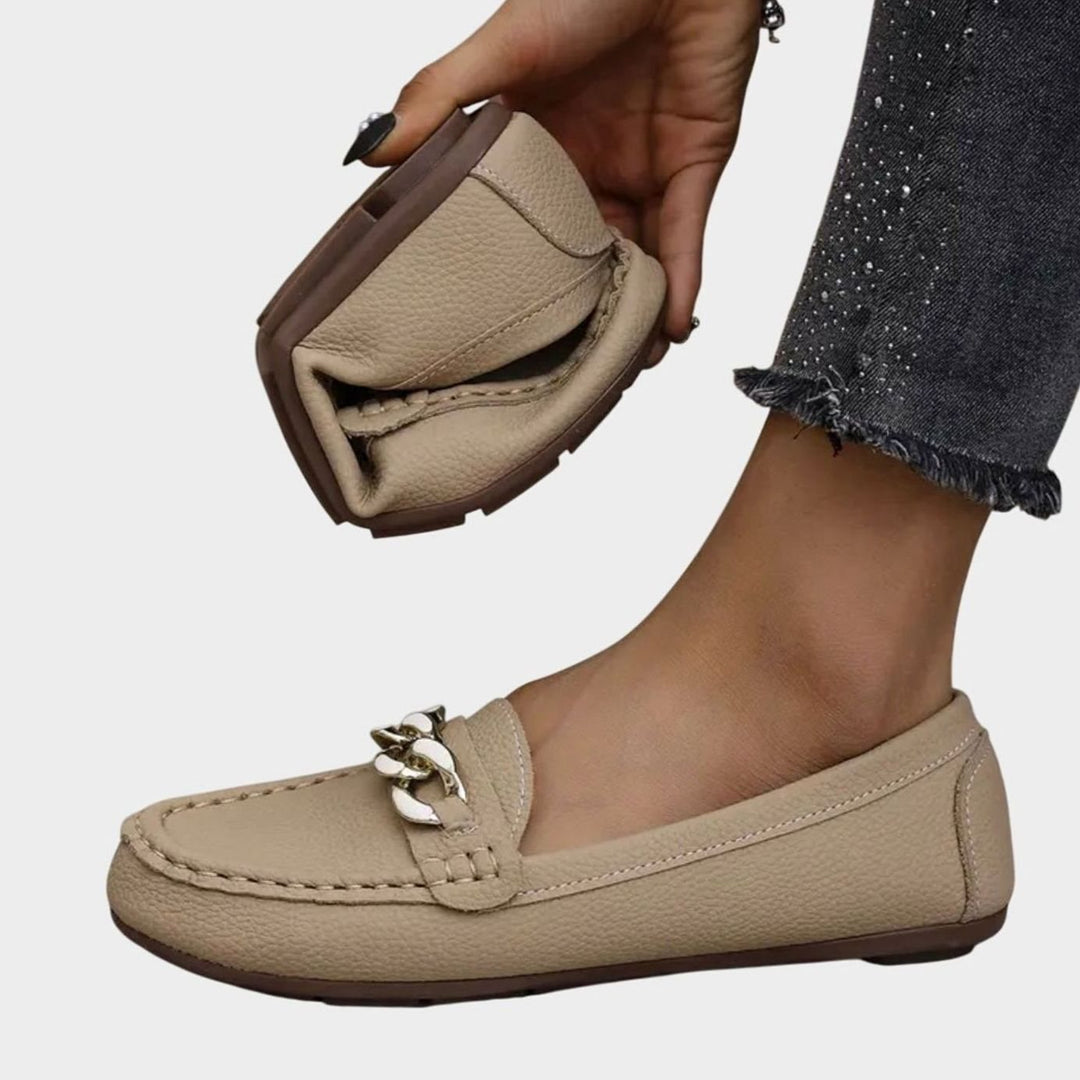 Women's Orthopedic Cushioned Slip-On Loafers Gold Chain Detail