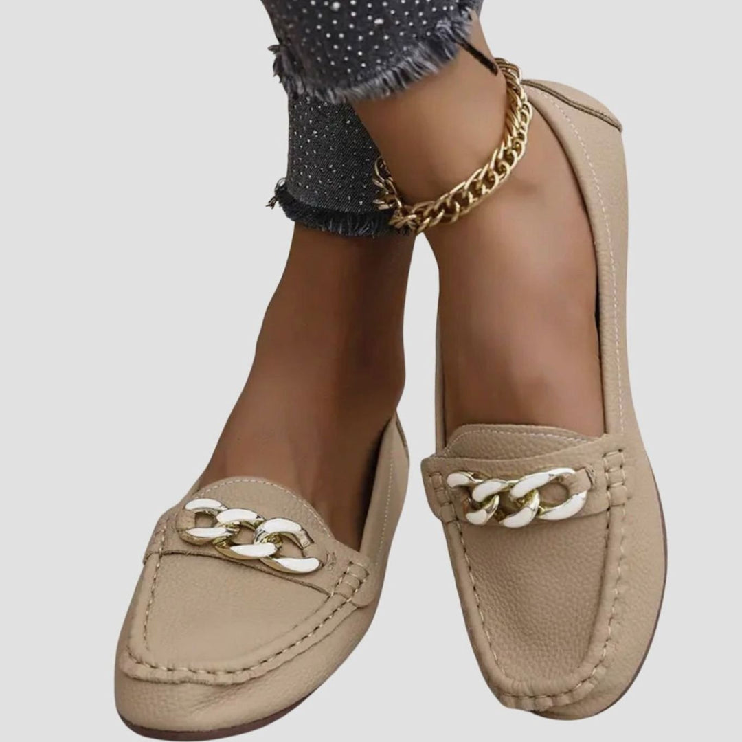 Women's Orthopedic Cushioned Slip-On Loafers Gold Chain Detail