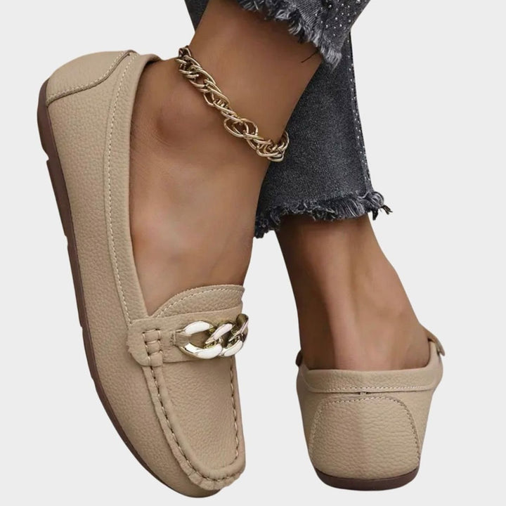 Women's Orthopedic Cushioned Slip-On Loafers Gold Chain Detail