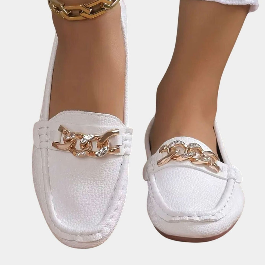 Women's Orthopedic Cushioned Slip-On Loafers Gold Chain Detail
