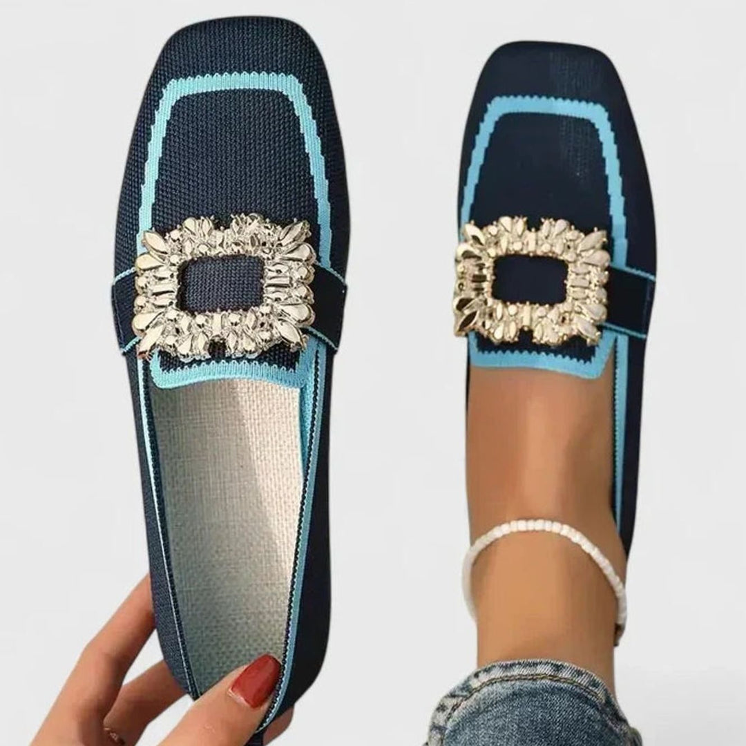 Women's Orthopedic Loafers Cushioned Insole Embellished Buckle Flats - Blue