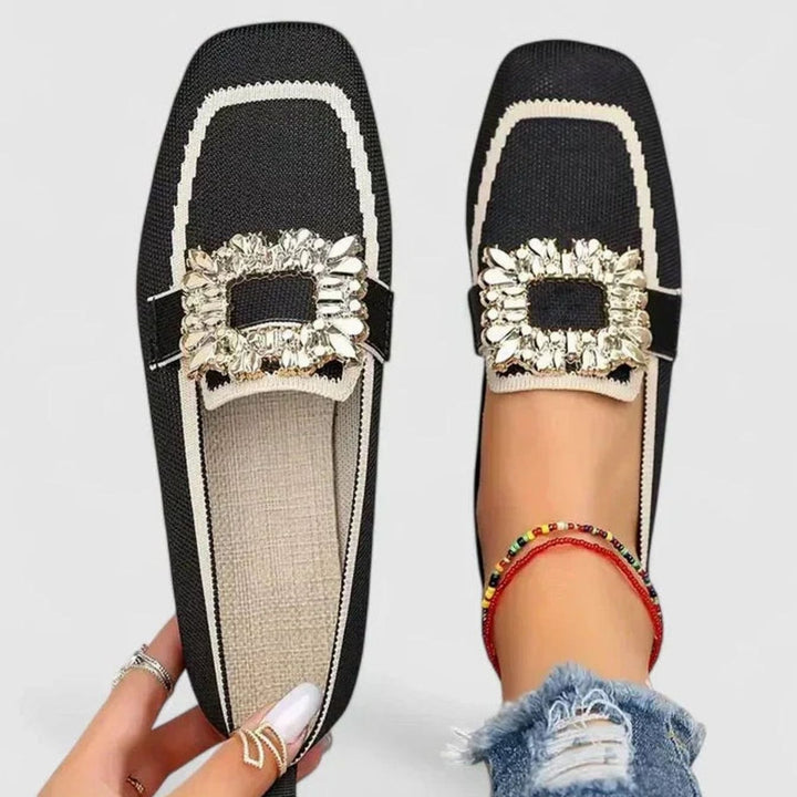 Women's Orthopedic Loafers Cushioned Insole Embellished Buckle Flats - Black
