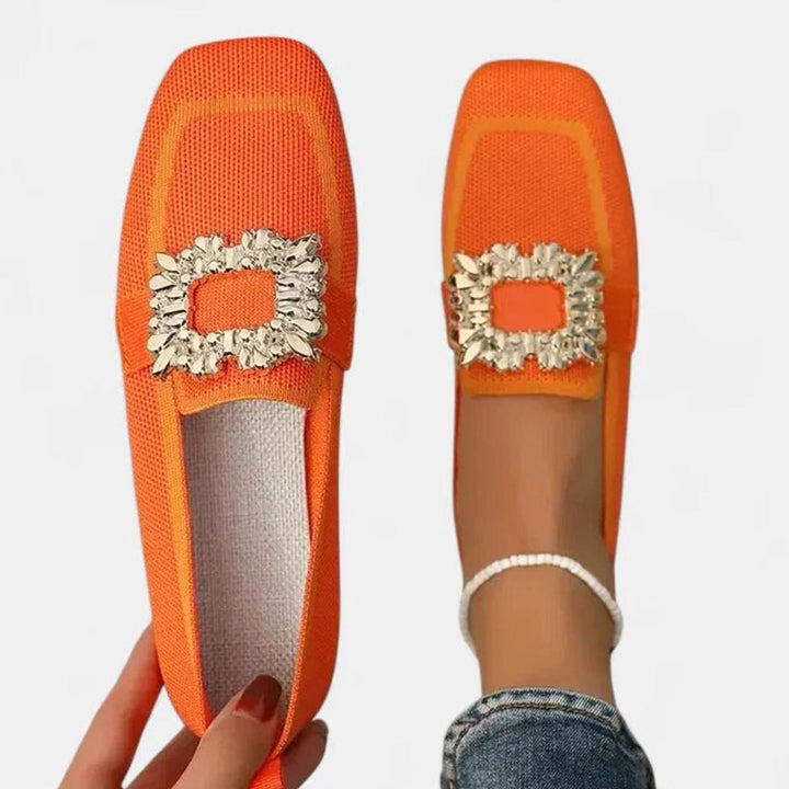 Women's Orthopedic Loafers Cushioned Insole Embellished Buckle Flats - Orange